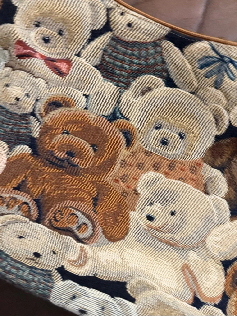 Teddy Bear Tapestry Shoulder Bag in Brown